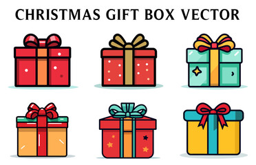 Christmas Present Box Vector Bundle, Christmas Colorful Gift Box illustration Set