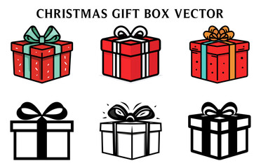Christmas Present Box Vector Bundle, Christmas Colorful Gift Box illustration Set