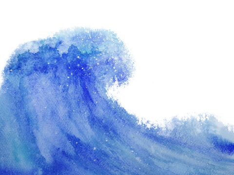 watercolor painting wave abstract blue hand drawn texture. png white background. asian japan style.	
