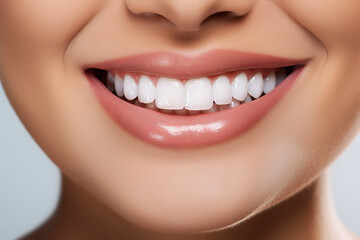 Obraz premium Beautiful female smile with white teeth. Generative AI