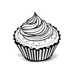 Vector illustration of a cupcake pastry black white handdrawn