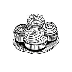 Vector illustration of a cupcake pastry black white handdrawn