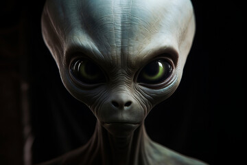 Naklejka premium Portrait of an evil alien on a dark background. Generative AI