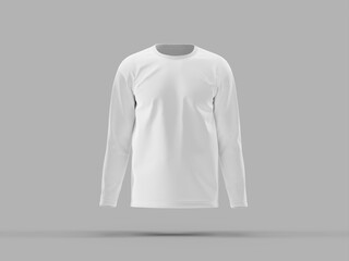 White Blank Long Sleeve T-Shirt 3D Mockup in Grey Background