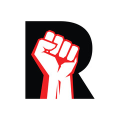 Initial Letter R with Hand Flame Logo Design Template