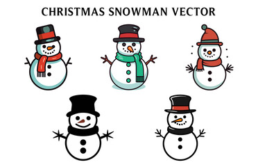 Set of Christmas Snowman Vector, Snowman illustration Bundle