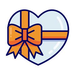 Gift box with ribbon decoration, heart shaped, single icon in color style