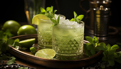 Refreshing mojito cocktail with lime, mint, and citrus garnish generated by AI