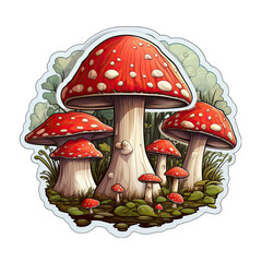 Round Mushroom Sticker Illustration Vector Design Isolated on Transparent or White Background, PNG