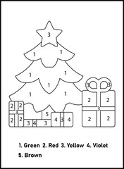 Naklejka premium Christmas Color By Number For Kids | Christmas Coloring Pages