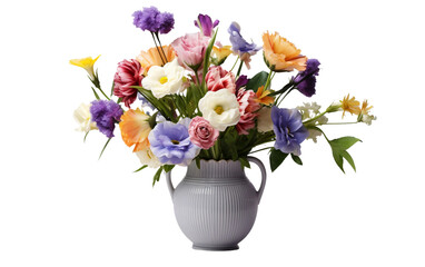 Amazing a Decorative Vase with Bunch of Colorful Flowers Isolated on Transparent Background PNG.
