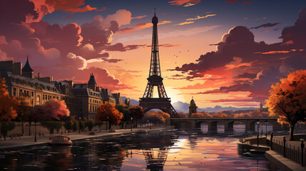 Paris Tourism Background - obrazy, fototapety, plakaty