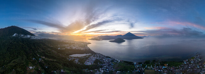 defaultstunning Ternate, Maitara and Tidore Island from bird eye view at sunset. These islands is called the land of spices in the past because western people searching for spices until Moluccas.  - obrazy, fototapety, plakaty