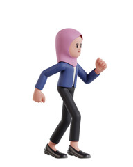3d Illustration of Cartoon Businesswoman wearing a hijab running