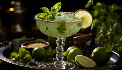Refreshing mojito cocktail with lime, mint, and citrus fruit generated by AI