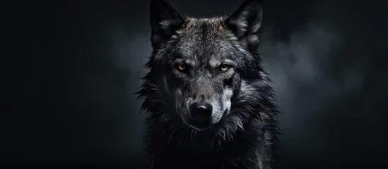 Deurstickers Frightening gray wolf © Vusal