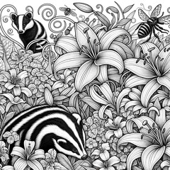 coloring-in book page for colorists - animals in the garden - obrazy, fototapety, plakaty