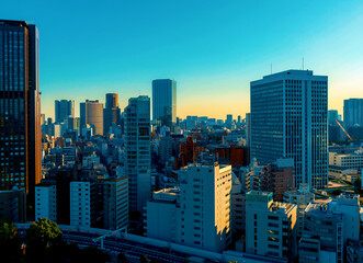 Skyscrapers in Minato, Tokyo Japan near sunset