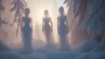 Ice sculptures of magical guardians of winter - obrazy, fototapety, plakaty