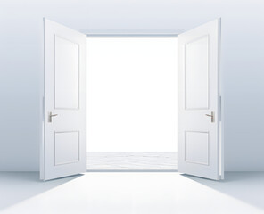 Wide open double doors on a white wall.