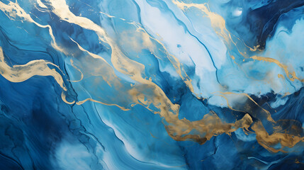 Blue creative colors. Beautiful paint with the addition of gold marble texture. generative AI.