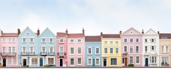 Fototapeta premium Line of vintage pastel townhomes