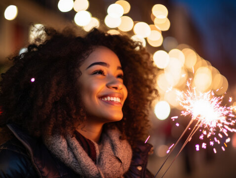 A woman holds fireworks on Christmas Day