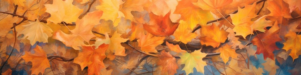 Banner featuring vibrant fall leaves in shades of orange and yellow, capturing the essence of autumn's rich and warm color palette.