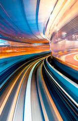 Abstract high speed technology POV motion blurred concept image from the Yuikamome monorail in...