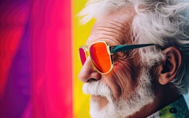 An elderly man startup person in a modern colorful office