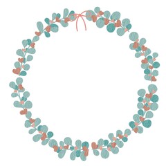Abstract wild berry plant with bow wreath watercolor illustration for decoration on nature and Christmas holiday event.
