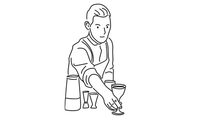 line art of bartender makes a cocktail
