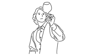 line art of bartender makes a cocktail