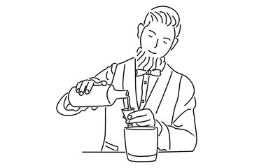 line art of bartender makes a cocktail