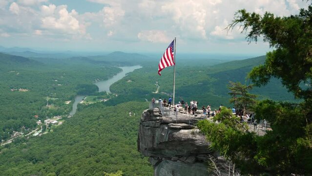 American travel destination in Appalachian mountains. Chimney Rock at Chimney Rock State Park in North Carolina, USA