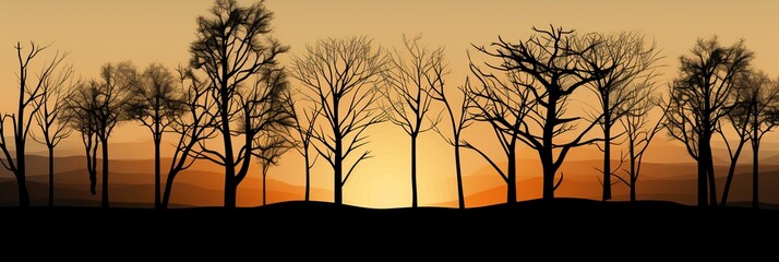 Amazing sunset and sunrise. Panorama silhouette tree in africa with sunset. Tree silhouetted...