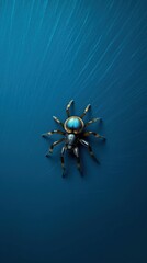 The wallpaper shows a tiny spide crawling down on blue background