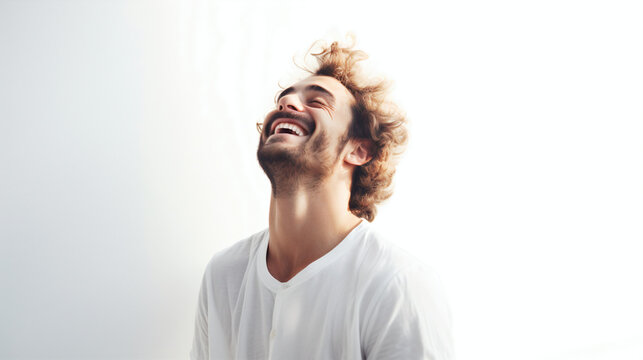 Portrait of a man enjoying feeling freedom on isolated solid white background
