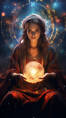 Mystical Seer Woman with Cosmic Orb - Clairvoyance