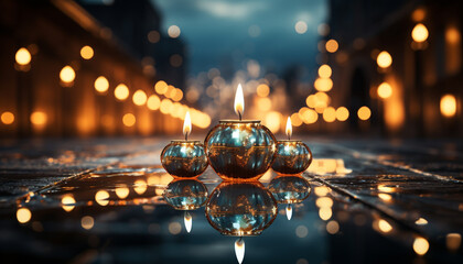 Candlelight illuminates the night, reflecting spirituality and relaxation generated by AI