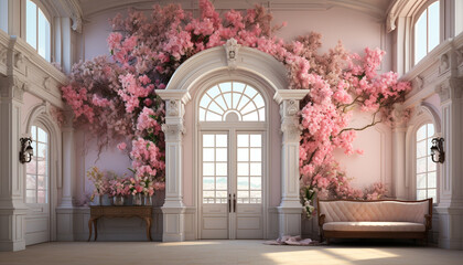 The pink flower blossoms indoors, bringing nature elegance inside generated by AI