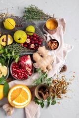 Fruits, vegetables and herbs for healthy immune system.