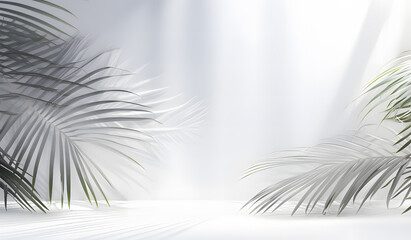 palm tree shadows against a white wall ai generative