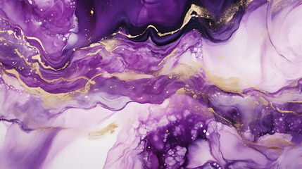 Luxury purple and gold stone marble texture. Alcohol ink technique abstract background. Modern paint with glitter marble texture. generative AI. - obrazy, fototapety, plakaty