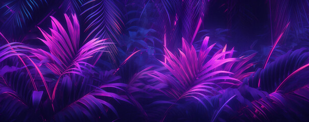 Dark Purple and Pink Palm Leaves Background - obrazy, fototapety, plakaty