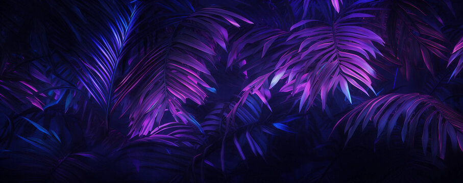 Dark Purple and Pink Palm Leaves Background