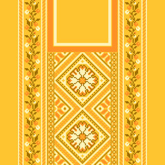 floral embroidery neckline background. ikat and cross stitch geometric seamless pattern ethnic oriental traditional. Aztec style illustration design for carpet, wallpaper, clothing, wrapping, batik.
