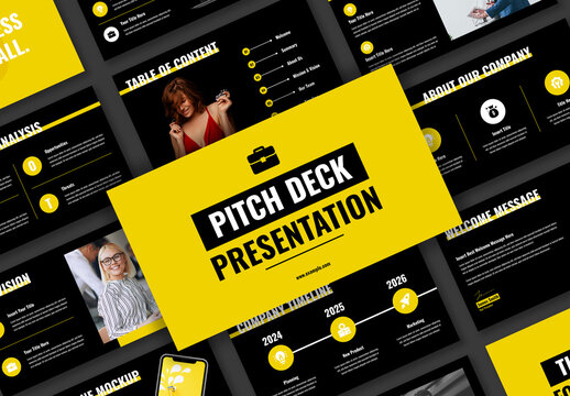 Yellow and Black Creative Modern Pitch Deck Presentation Template