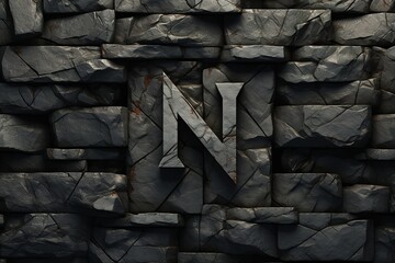 Logo stone letter N in the rock, natural typography logotype minimalism