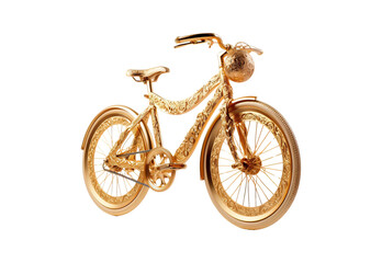 Fototapeta na wymiar Golden bicycle on white background, highest resolution, no shadows, die cut, png file.